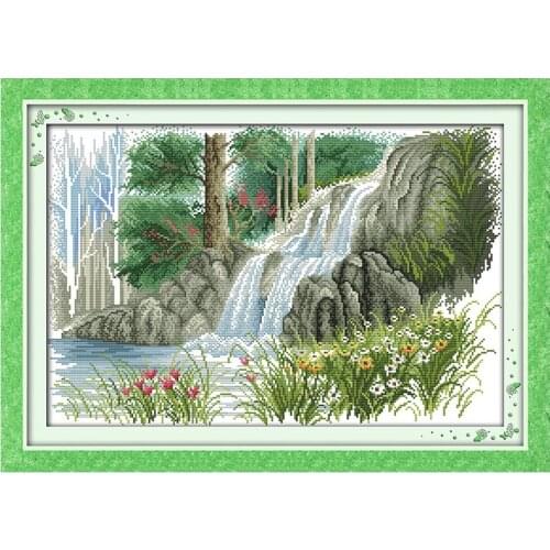 Spring waterfall scenery counted printed on the canvas 11CT 14CT DIY kit Chinese Cross Stitch embroidery needlework Sets
