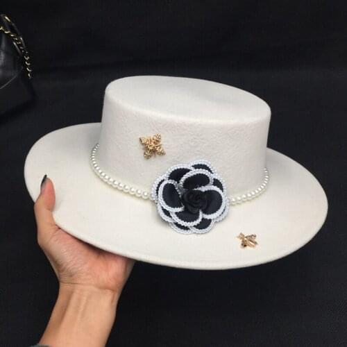 New winter white wool the ritual hat for women female with flower and peals