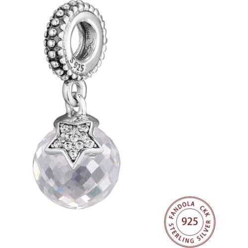 Wholesale 925 Sterling Silver Clear CZ Moon Star Crystal Dangle Charm Fits Pandora Bracelets DIY Jewelry Making Berloque
