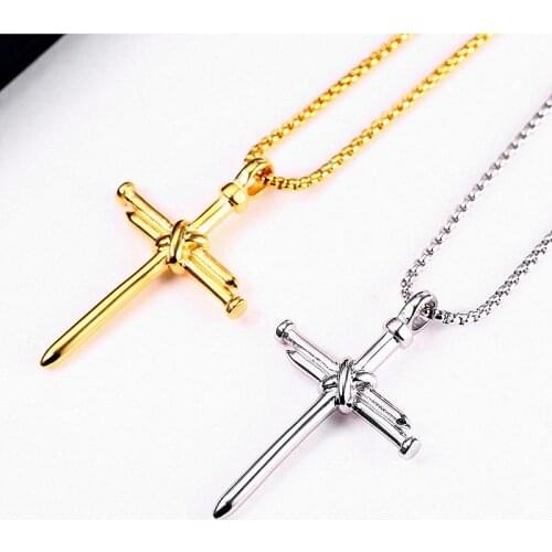 Titanium Steel Nail Cross Necklace Simple Versatile Individual Pendant Male Jewelry Sweater Chain Accessories Birthday LP1085