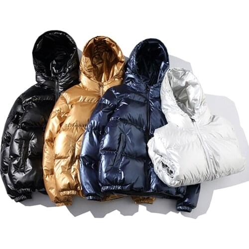 PARKLEES 2021 Winter Metallic Shinny Men Parkas Warm Waterproof Windproof Puffer Jacket Hooded Plus Size Hoodies Quilted Coats