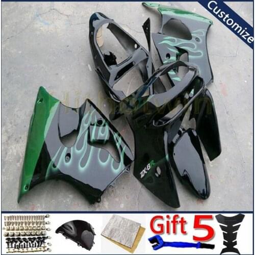 Motorcycle plastic cover For ZX-6R 1998 1999 ZX 6R 98 99 ZX6R motorcycle Fairing hull green flames