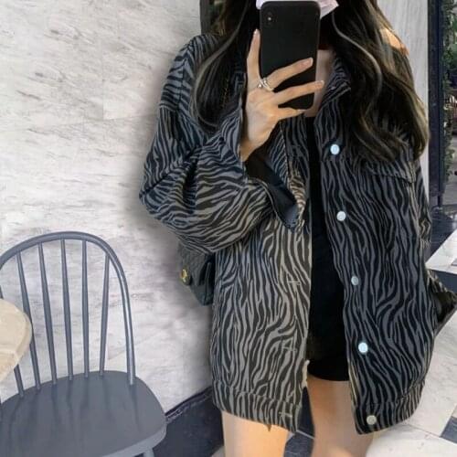 Casual fashion zebra pattern new loose Korean style autumn denim jacket women jean jacket coat women