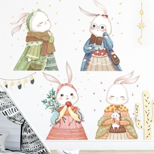 Removable Wall Stickers Cartoon Rabbit Nursery Bedroom Childrens Room Kindergarten Decoration PVC Wallpaper