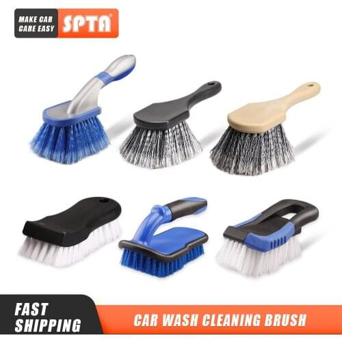 SPTA Car Beauty Hub Brush Short Handle Tire Cleaning Brush Car Wheel Rim Cleaning Tools Handheld Hard Nylon Bristlets Rim Brush