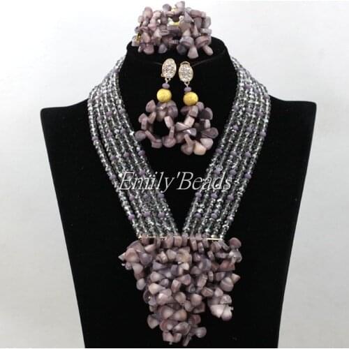 Fabulous Clear Gray Costume African Jewelry Set Nigerian Wedding Beads Set Crystal Bridal Beads Jewelry New Free Shipping AIJ646