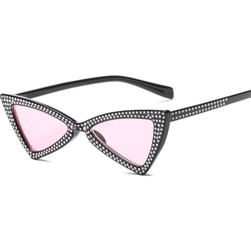 WANMEI.DS Diamond Triangle Sunglasses Women Brand Luxury Crystal Cat Eye Sunglasses Ladies Small Black Sun Glasses Oculos 2018