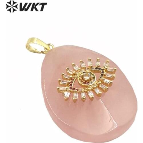 WT-P1554 Luxury Natural Waterdrop Shape Stone Pendant With Micropave CZ Evil Eye Charm Pink And Purple Stone Pendant