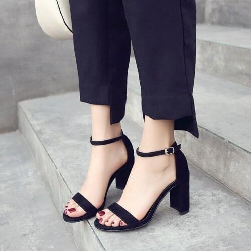 2020 Women Buckle Sandals Female Summer With Thick With Sexy Black Roman Wild High Heel Womens Shoes