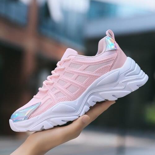 Thick Sole Women Walking Sneakers Platform Running Shoes Fashion Street Lady Tennis Pink Athletic Trainers Comfortable Shoes 41