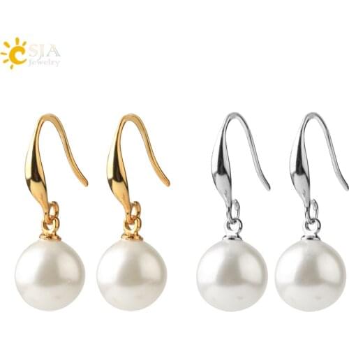 CSJA 2020 Natural Round Freshwater Pearl Dangling Earrings for Wife Gold Silver Color Korean Jewelry Pendientes Mujer Moda S654