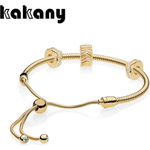 Kakany Brand New Authentic 1:1 Classic Golden Shiny Charm Zircon Beaded Diy Bracelet Ladies Luxury 925 Sterling Silver Jewelry