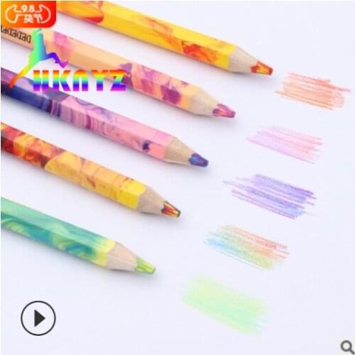 1 sets One Pencil Multi-color Creative Graffiti DIY Supplies Kids Friends Gift Free Shipping Gradient Color Rainbow Pencils
