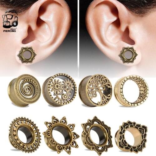 1Pair Brass Golden Mix Styles Ear Guage Plugs Flesh Ear Tunnels Piercings Ear Stretcher Ear Expander Body Jewelry