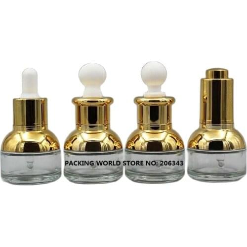 20ml transparent glass bottle with gold shoulder gold collar for oil/essence/serum/liquid/skin care dropper bottle