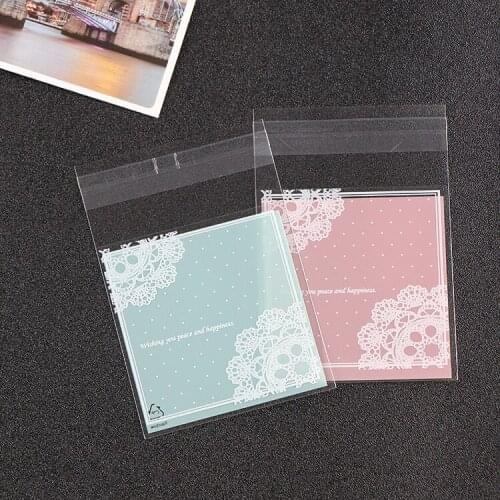 500PCS Lace Cookie Bag With Self Adhesive Christmas Gift Bag Wedding Candy Packaging Plastic Bag Cellophane Bag 7x7cm
