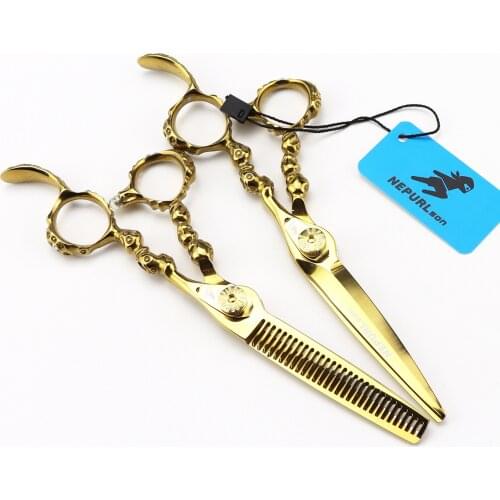 6INCH Gold Hairdressing Scissors Hair Cutting and Thinning Scissors Barber Shears