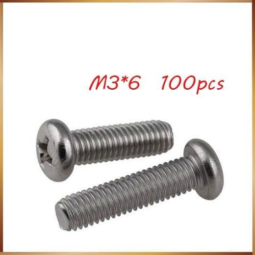 Free Shipping M3X6mm 100pcs Stainless Steel Pan Head Cross Socket Recessed Raised Cheese Head PanRound Head Cross Recessed Screw
