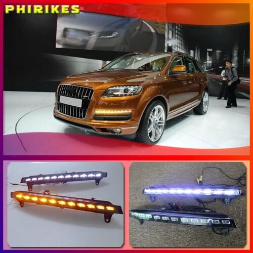 2pcs For Audi Q7 2006 2007 2008 2009 Yellow Turn Signal Function Car DRL Waterproof 12V LED Daytime Running Light Fog Lamp Bulb