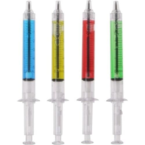 4 PCS Novelty Injection Syringe Gel Pen Ballpoint Black Ink Liquid Medical Style Writing Pen C26