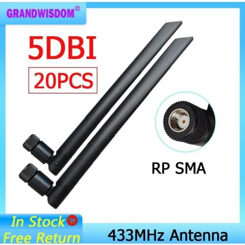 20pcs 433Mhz Antenna LORA 5dbi GSM 433 mhz RP-SMA Connector Rubber waterproof directional antenne wireless Receiver for Lorawan