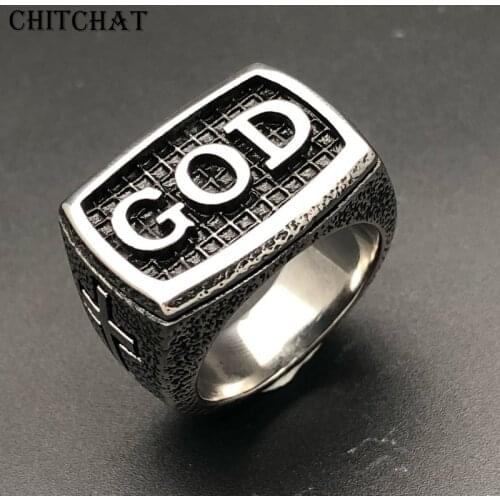 316L Retro Cross GOD Ring Mens Jewelry Punk Jesus Cross Ring Cool Old Style Bring You Lucky Gifts