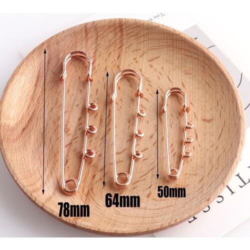 Rose gold Color Metal Safety Pins with ring Large Four Loops Safety Broochs metal safety pins for Garment decoration hardware