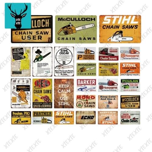 Retro Chainsaw Factory Metal Sign Plaque Sawmill Sign Metal Vintage Tin Sign Wall Decor For Man Cave Decorative Plate