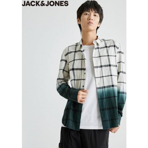 JackJones Mens Checked Contrasting Gradient Turn-down Collar Long-sleeved Shirt | 220405043