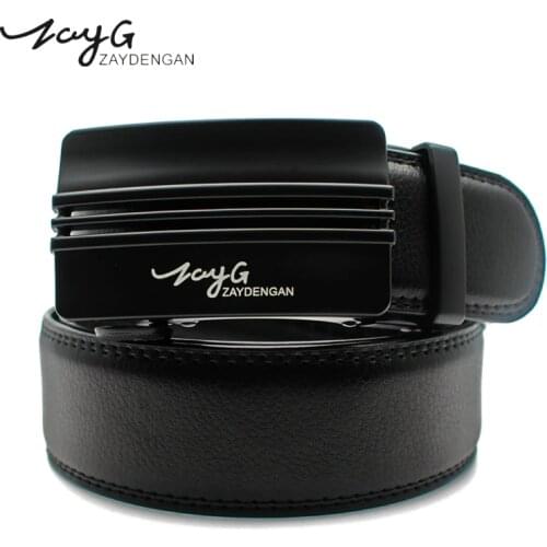ZAYG Men High Quality Leather Belts Male Brand Automatic Ratchet Buckle Belt Business Male Alloy Buckle Black classic Belts