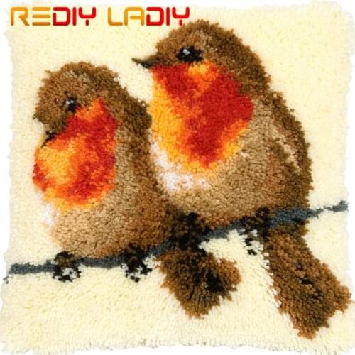Latch Hook Kits Make Your Own Cushion Robin Birds Pre-Printed Canvas Crochet Pillow Case Latch Hook Cushion Cover Arts & Crafts