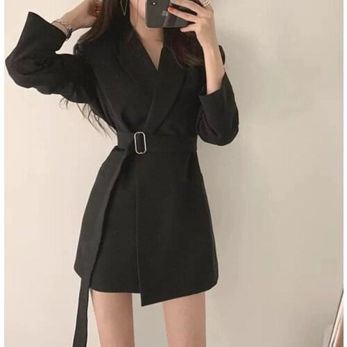 2020 New Solid Color Women Work Blazer Jacket Casual Sashes Loose Suit Jackets Female Oversized Blazer Women Outwear