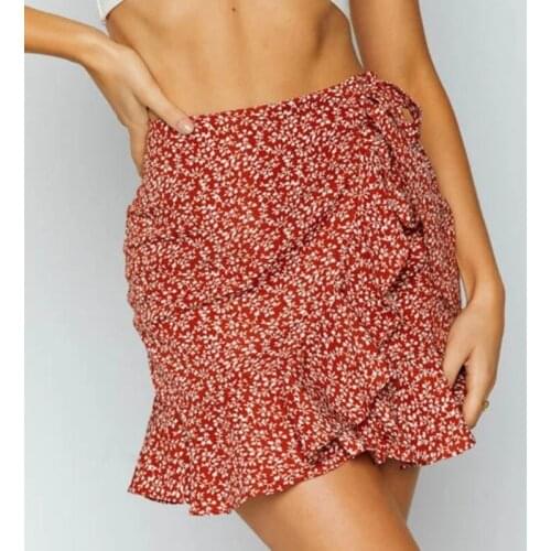 AIUJXK New Arrival 2021 Summer Skirt Women Ruffles Casual Bandage High Waist Skirts Woman Beach Style Floral Print Mini Skirts
