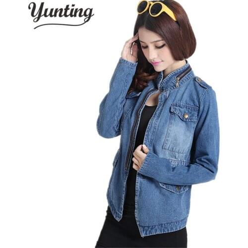 New Designed Popular Womens Slim All-Match Wowed Denim Outerwear Short Oblique Zipper Long-Sleeve Jean Jacket