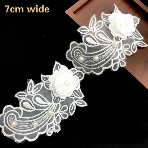 Organza Embroidered Beaded Applique Lace Trim Patch DIY Wedding Dress Headdress Clothes Skirt Collar Cloth Sticker Decoration