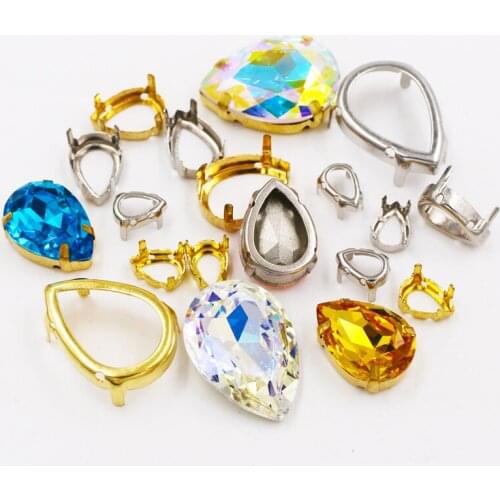 Hot Sale!!!Gold/silver multi-size Drop shape thickened high-quality Stronger copper hollow DIY hand-sewn rhinestone base