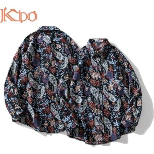 Men Shirt 2021 Long Sleeve Printed Oversized Korean Japanese Streetwear Vintage Turn Down Collar Overcoat M L XL XXL Casual