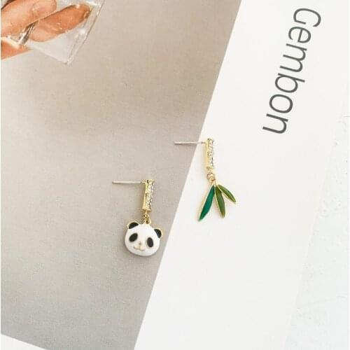 Origin Summer Kawaii Asymmetric Bamboo Panda Dangle Earings for Women Chinese Style Irregular Earings Jewelry Hot Accessories