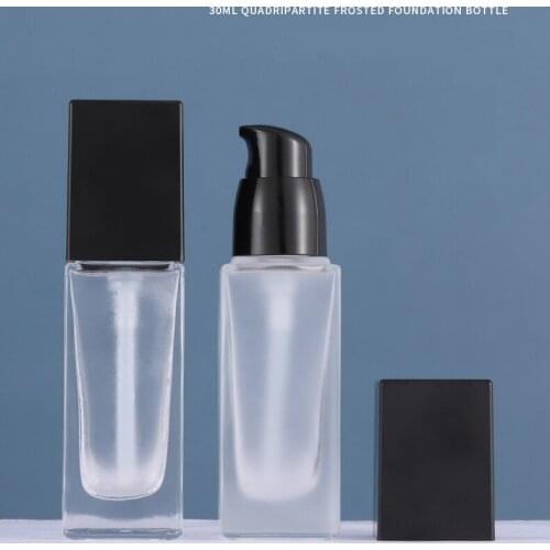 Empty Cosmetic Container Square Frosted Glass Serum Foundation Pump Bottle Storage Packaging Accessories Travel MakeUp Tool 30ml