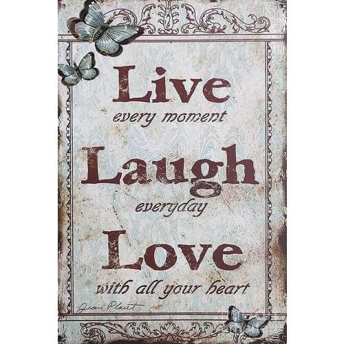 Family Decor Live Every Moment Laugh Every Day Love with All Your Beart Retro Metal Tin Sign Plaque Poster Wall Decor