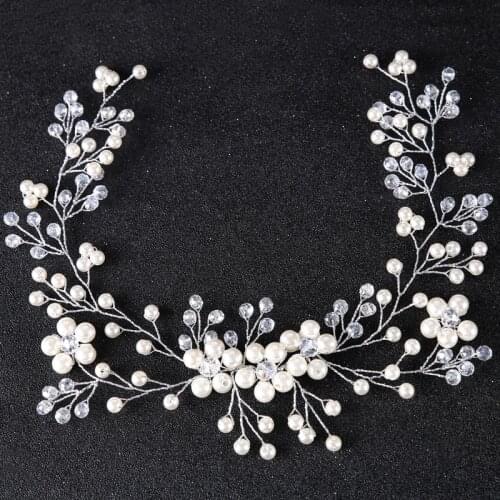 Bridal Pearl Flower Headbands Crowns Wedding Jewelry Femme Elegant Pearl Rhinestone Tiaras For Women