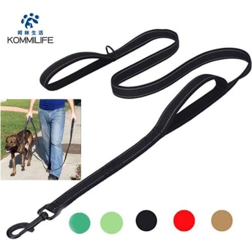 KOMMILIFE Reflective Dog Leash Double Handle Pet Leash For Dogs Soft Padded Nylon Lead 150-180cm Pet Dog Trainning Rope