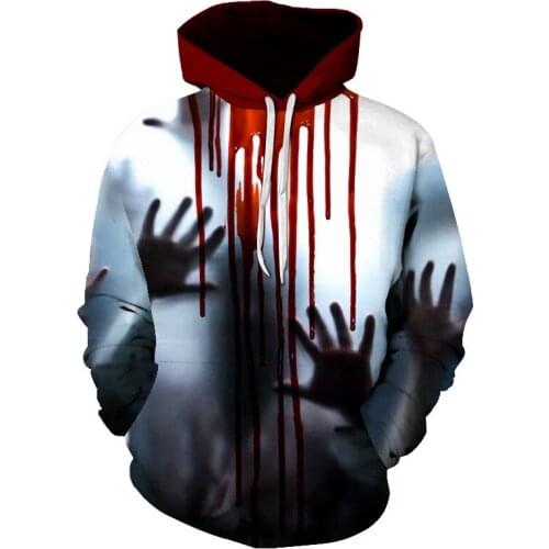 Horror movie 3D Hoodie Cool Pullover Bloody handprint Mens Hoodies Sweatshirts Street Fashion Print Men Hoddies Halloween Hooded