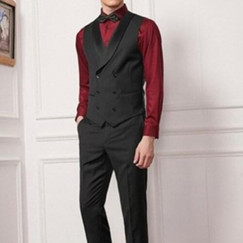 Spring New Custom Made Fashion Handsome Black Vest With Black Pants Men Suits For Wedding Dress Party Groomsmen Male Clothing