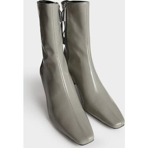 Designer Shoes Women Middle Boots Shoes High Heel Fashion Ladies Boots Square Toe Stiletto Heels Zip Short Boots Autumn Winter