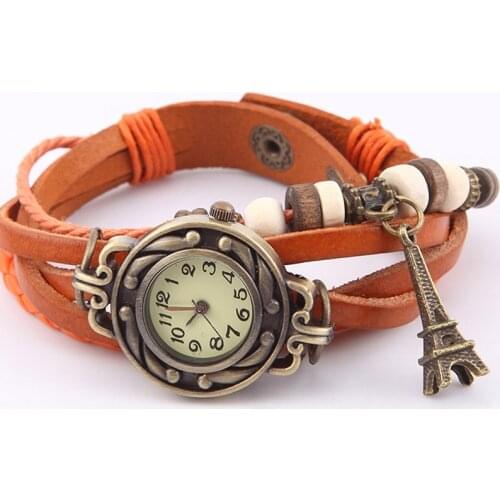 Retro Tower Leather Wristwatch Green Bronze Womens Wrist Watch LXH