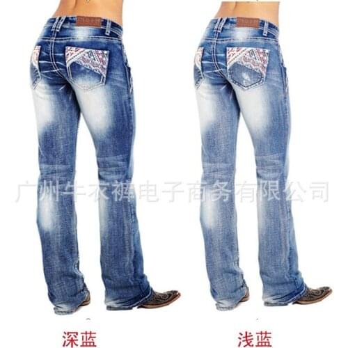 Straight Jeans Women High Waisted Jean Blue Vintage Embroidery Bottom Fashion Denim Long Pants Lady Korean Japan Streetwear 2020