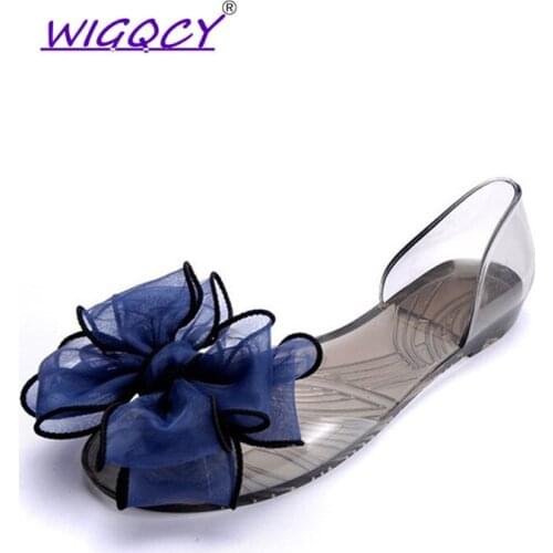 Butterfly-knot Crystal flat sandals women 2019 summer shoes women Concise Peep Toe Jelly Beach Non-slip Pregnant women shoes