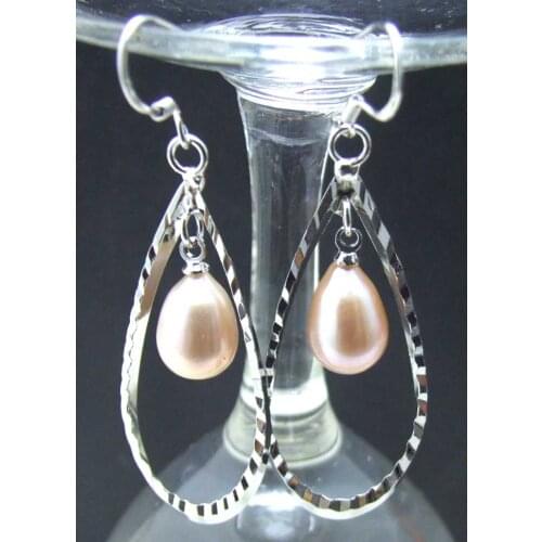 Qingmos Natural Purple Pearl Earring for Women With Drop 8-10mm Pearl and 55*17mm Oval Dangle Earring Silver Plated Hook ear303