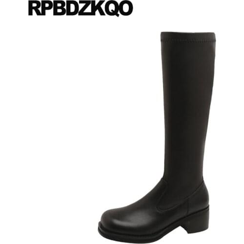 Stretch Boots Chunky Slim Square Toe Black Long Size 34 Autumn Block Designer Shoes Women Luxury 2021 High Quality Tall Knee